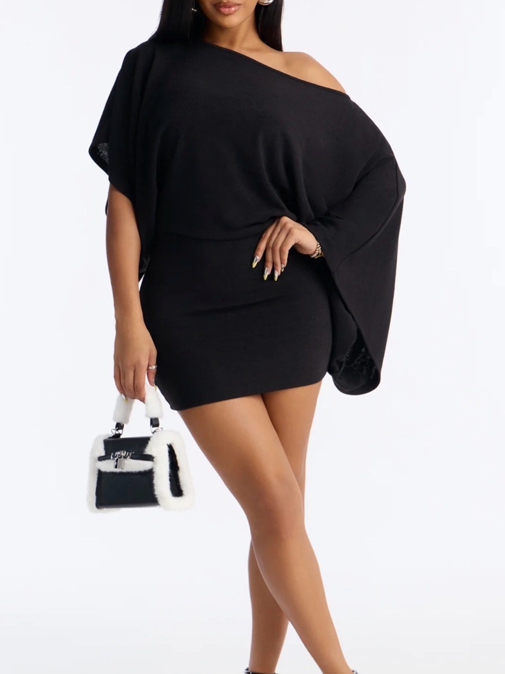 Fashion Nova Black Strapless Batwing Mini Dress
